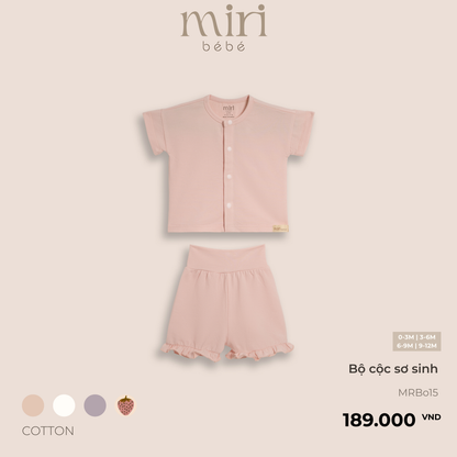 Bộ quần áo cộc sơ sinh cho bé gái MIRI phối quần bèo vải cotton cao cấp thoải mái thiết kế tối giản