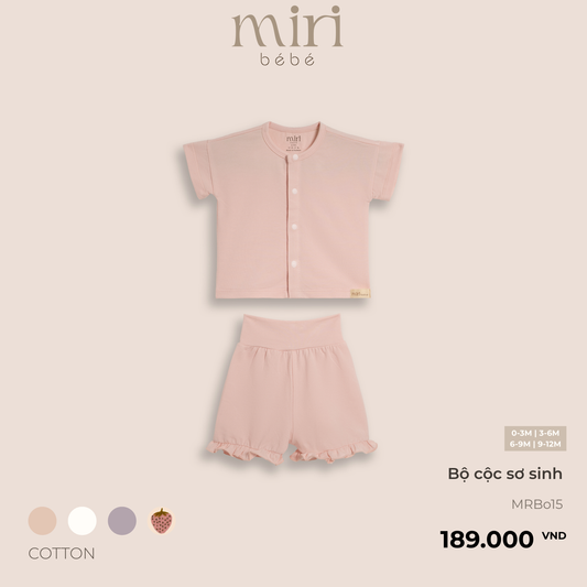 Bộ quần áo cộc sơ sinh cho bé gái MIRI phối quần bèo vải cotton cao cấp thoải mái thiết kế tối giản