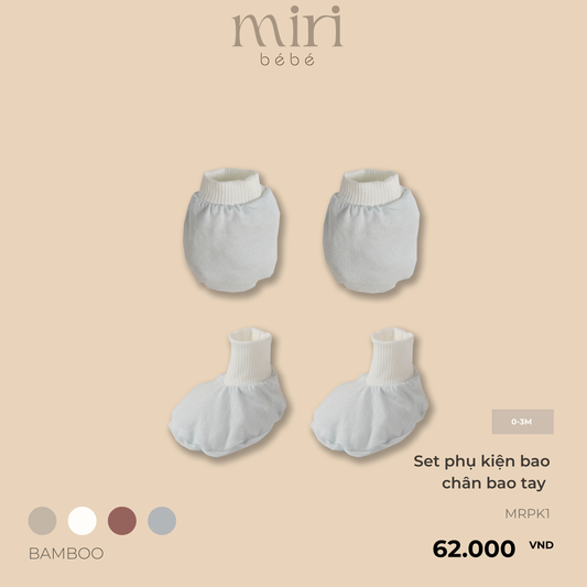 Set bao tay bao chân sơ sinh MIRI chất bamboo cao cấp mềm mại thiết kế tối giản