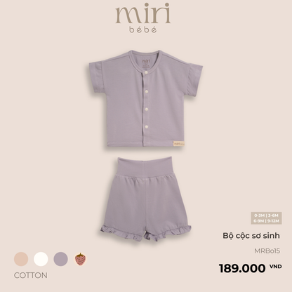 Bộ quần áo cộc sơ sinh cho bé gái MIRI phối quần bèo vải cotton cao cấp thoải mái thiết kế tối giản