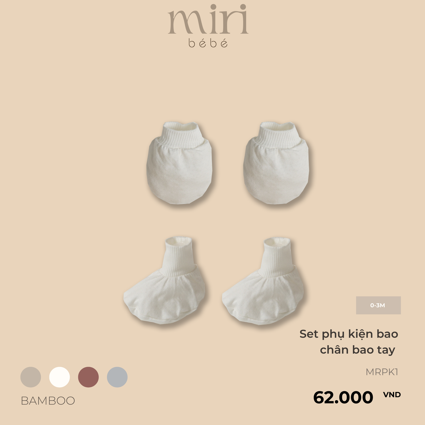 Set bao tay bao chân sơ sinh MIRI chất bamboo cao cấp mềm mại thiết kế tối giản
