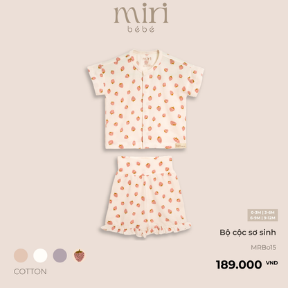 Bộ quần áo cộc sơ sinh cho bé gái MIRI phối quần bèo vải cotton cao cấp thoải mái thiết kế tối giản