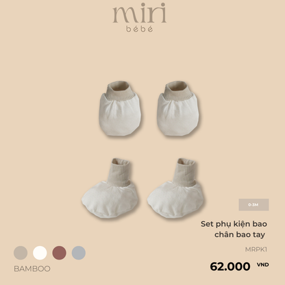 Set bao tay bao chân sơ sinh MIRI chất bamboo cao cấp mềm mại thiết kế tối giản