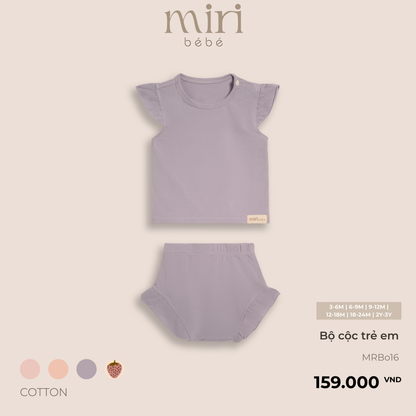 Bộ quần áo cộc trẻ em bé gái MIRI phối bèo áo tay hến quần bí vải cotton cao cấp nhẹ mát thiết kế hiện đại