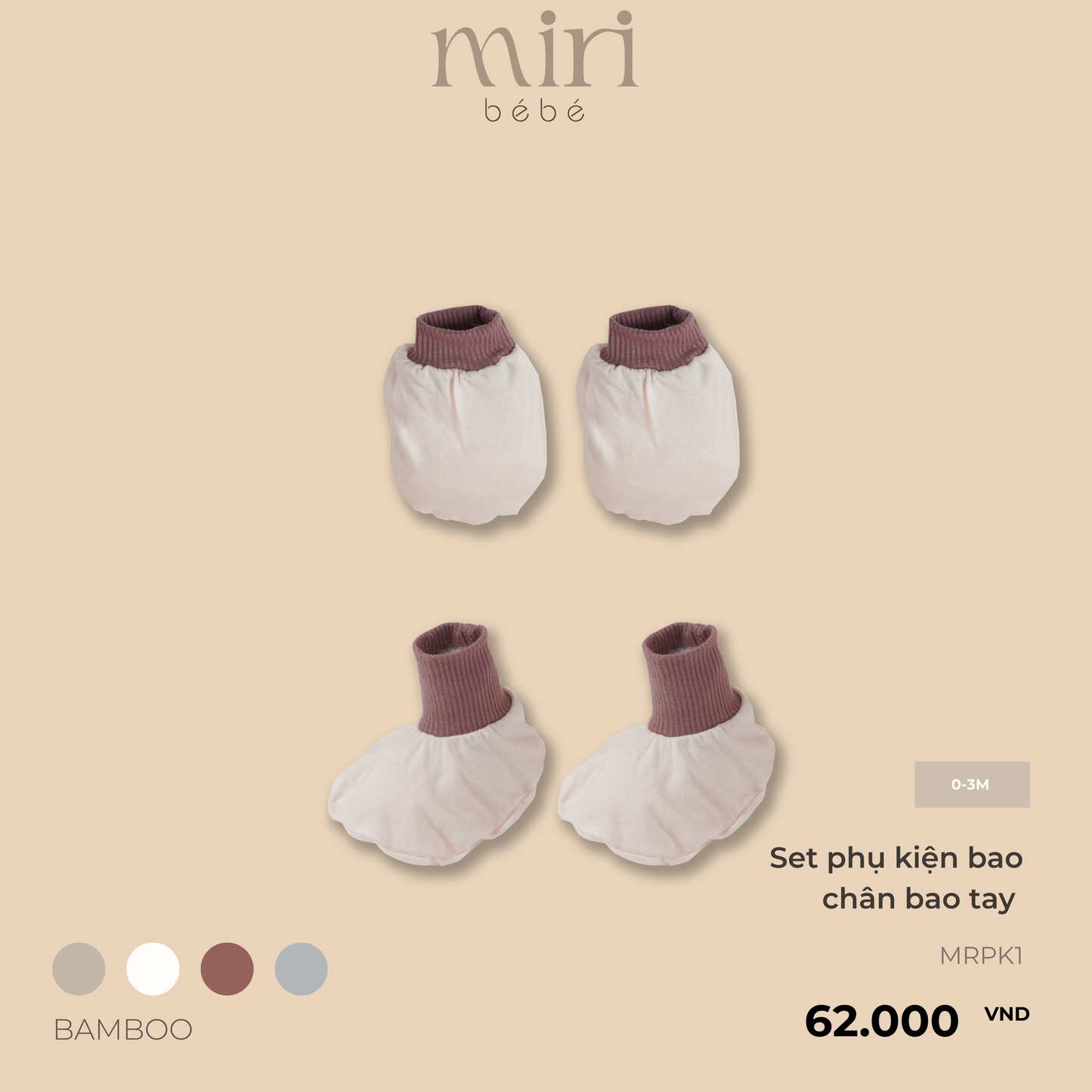 Set bao tay bao chân sơ sinh MIRI chất bamboo cao cấp mềm mại thiết kế tối giản