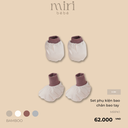 Set bao tay bao chân sơ sinh MIRI chất bamboo cao cấp mềm mại thiết kế tối giản