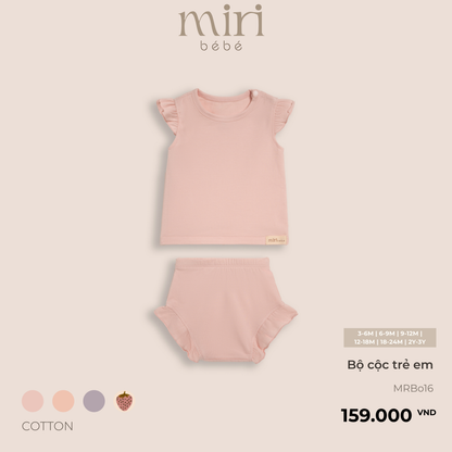 Bộ quần áo cộc trẻ em bé gái MIRI phối bèo áo tay hến quần bí vải cotton cao cấp nhẹ mát thiết kế hiện đại