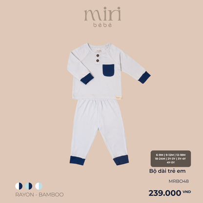 Bộ dài MIRI cho bé trai nẹp giả phối túi chất liệu rayon bamboo mềm nhẹ thoáng khí thấm hút tốt