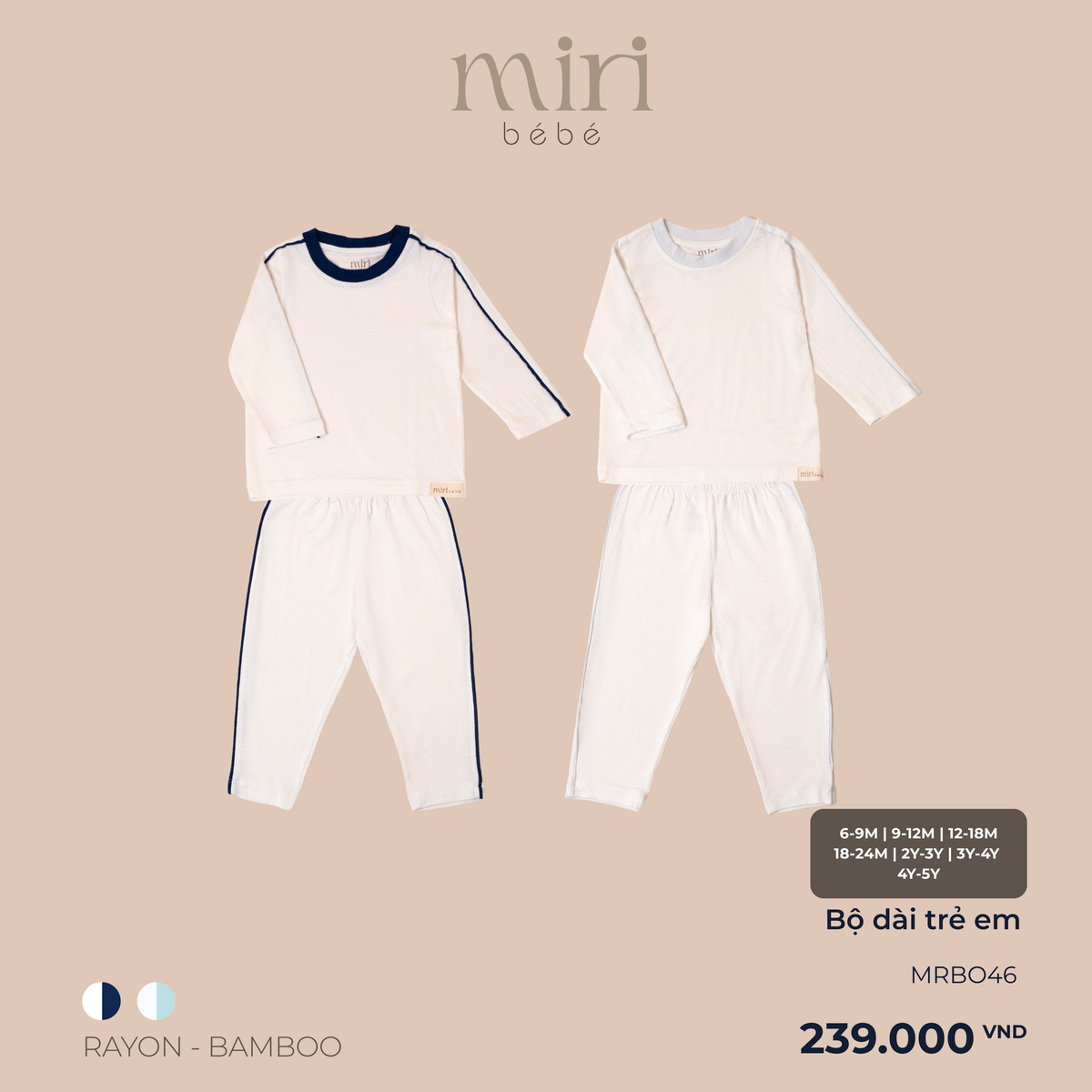 Bộ dài MIRI cho bé phối lé chất liệu rayon bamboo cao cấp mềm mại thoáng mát co giãn