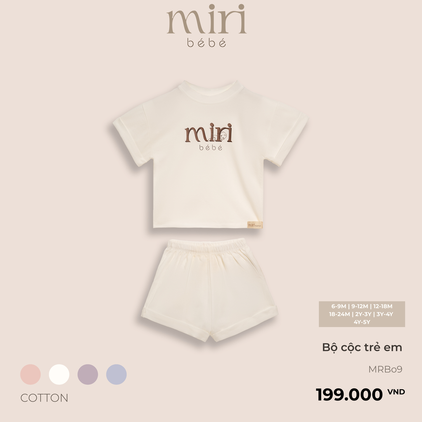 Bộ quần áo cộc trẻ em in logo MIRI vải cotton cao cấp nhẹ mát thiết kế tối giản hiện đại