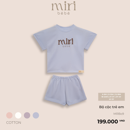 Bộ quần áo cộc trẻ em in logo MIRI vải cotton cao cấp nhẹ mát thiết kế tối giản hiện đại