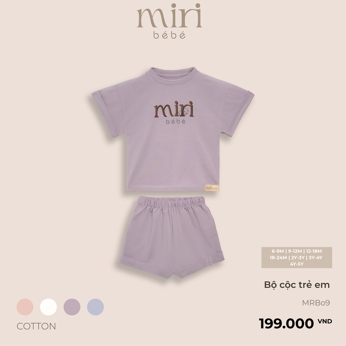 Bộ quần áo cộc trẻ em in logo MIRI vải cotton cao cấp nhẹ mát thiết kế tối giản hiện đại