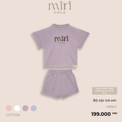 Bộ quần áo cộc trẻ em in logo MIRI vải cotton cao cấp nhẹ mát thiết kế tối giản hiện đại