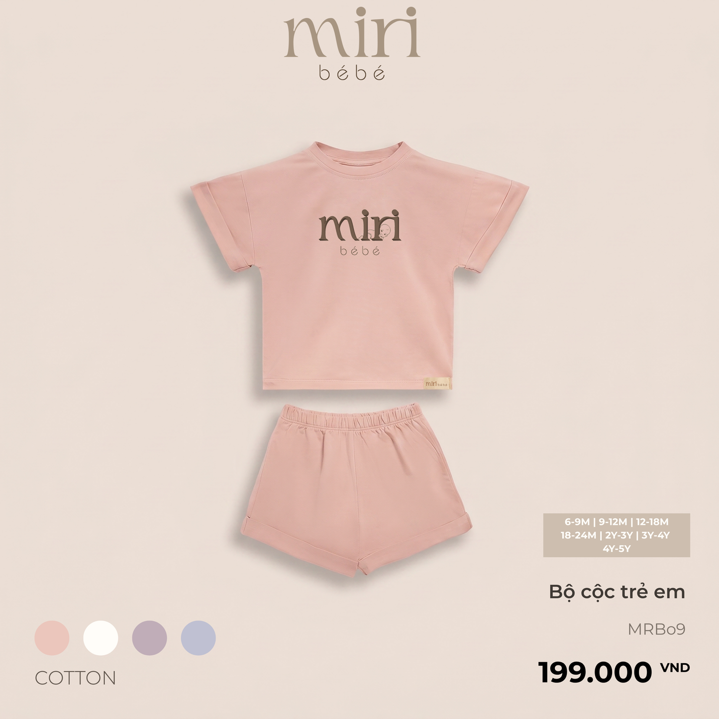 Bộ quần áo cộc trẻ em in logo MIRI vải cotton cao cấp nhẹ mát thiết kế tối giản hiện đại