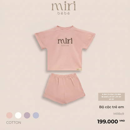 Bộ quần áo cộc trẻ em in logo MIRI vải cotton cao cấp nhẹ mát thiết kế tối giản hiện đại
