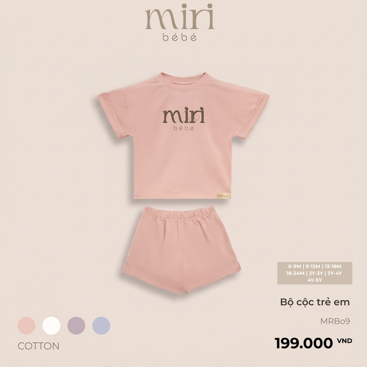 Bộ quần áo cộc trẻ em in logo MIRI vải cotton cao cấp nhẹ mát thiết kế tối giản hiện đại