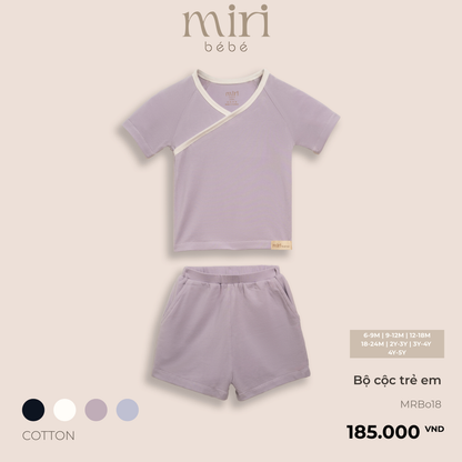 Bộ quần áo cộc trẻ em viền chéo cổ chữ Y MIRI vải cotton cao cấp thoáng mát thiết kế tối giản