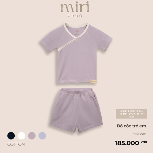 Bộ quần áo cộc trẻ em viền chéo cổ chữ Y MIRI vải cotton cao cấp thoáng mát thiết kế tối giản