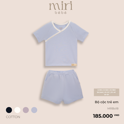 Bộ quần áo cộc trẻ em viền chéo cổ chữ Y MIRI vải cotton cao cấp thoáng mát thiết kế tối giản