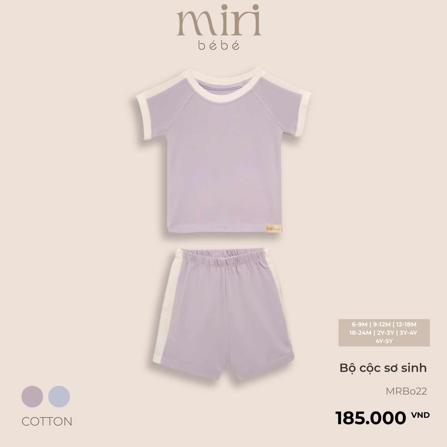 Bộ quần áo cộc sơ sinh trẻ em MIRI phối màu viền vải cotton cao cấp nhẹ mát thiết kế tối giản hiện đại