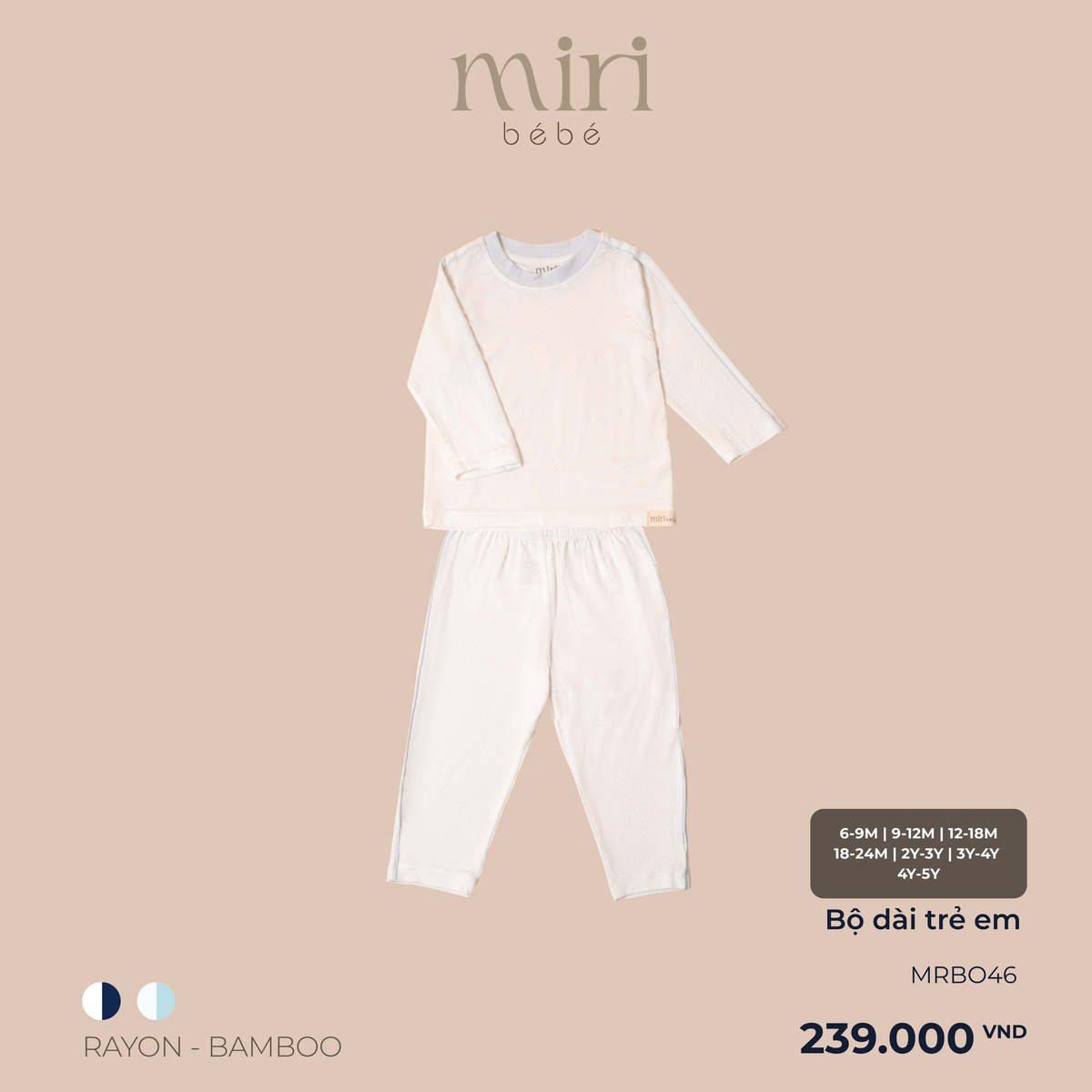 Bộ dài MIRI cho bé phối lé chất liệu rayon bamboo cao cấp mềm mại thoáng mát co giãn