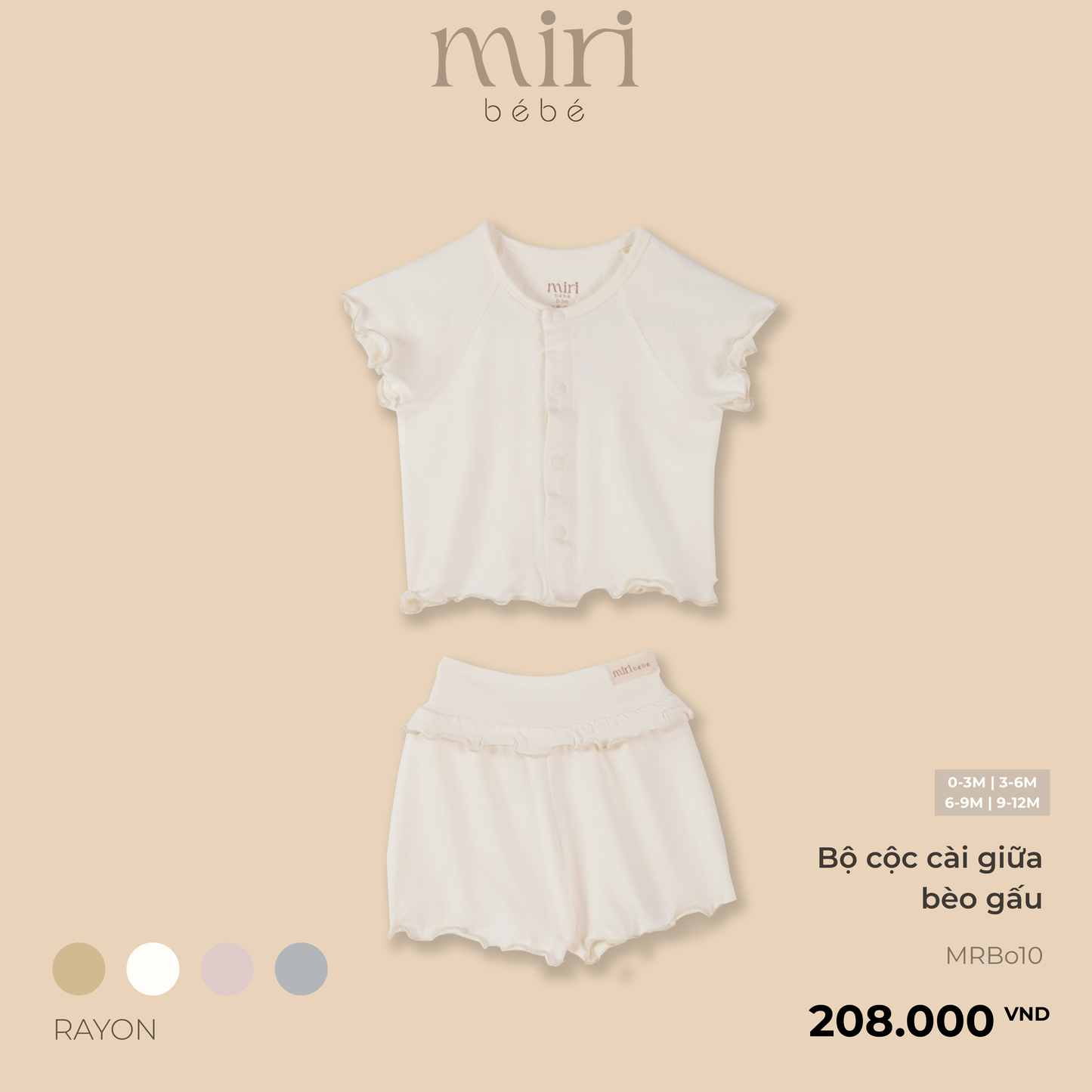 Bộ cộc bé gái sơ sinh MIRI cài giữa bèo gấu ống nhún chất mè cao cấp thiết kế tối giản