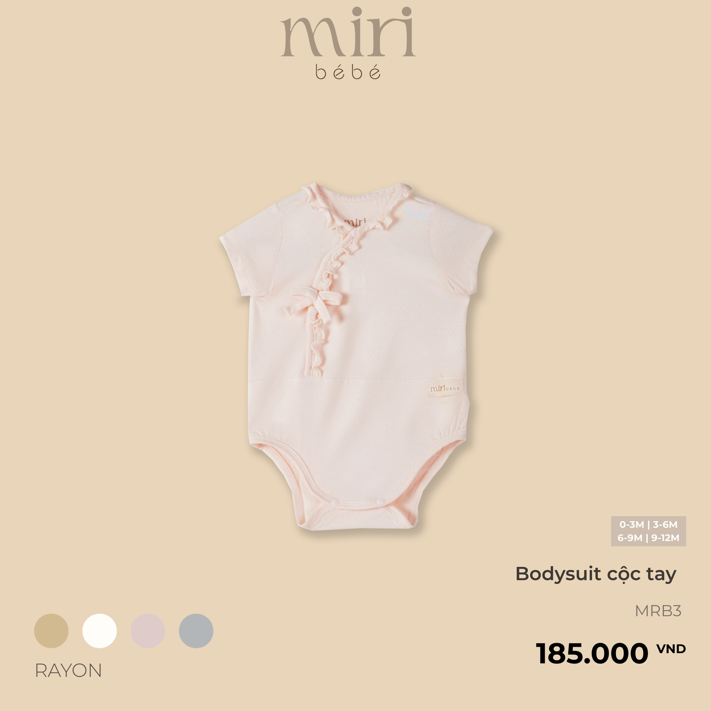 Bodysuit bé gái MIRI cổ chéo phối ren chất liệu mềm mại thiết kế tối giản cao cấp