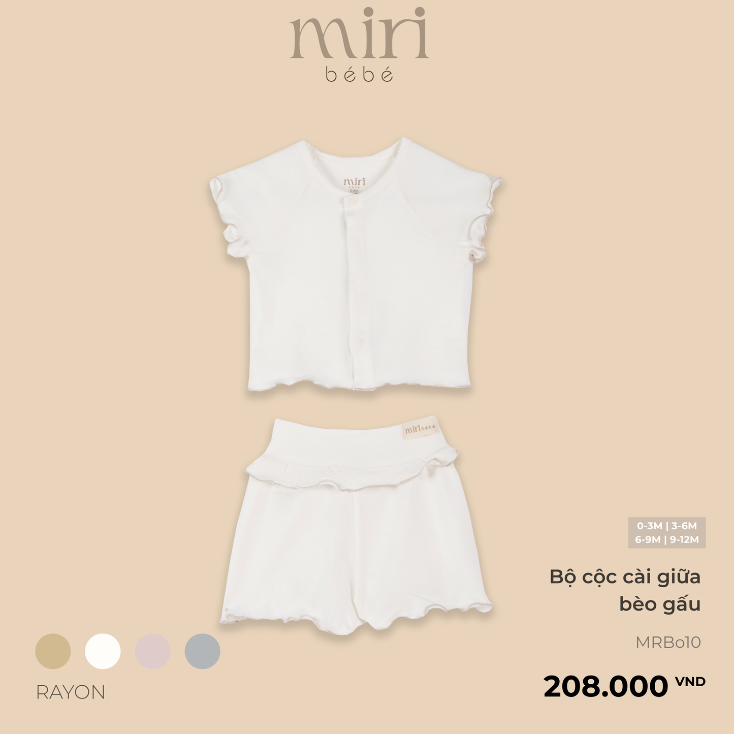 Bộ cộc bé gái sơ sinh MIRI cài giữa bèo gấu ống nhún chất mè cao cấp thiết kế tối giản