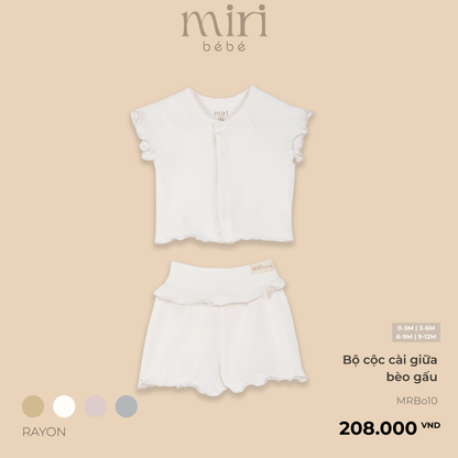 Bộ cộc bé gái sơ sinh MIRI cài giữa bèo gấu ống nhún chất mè cao cấp thiết kế tối giản