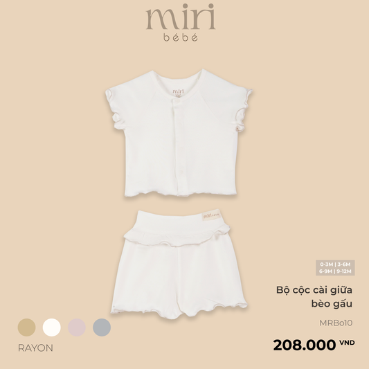 Bộ cộc bé gái sơ sinh MIRI cài giữa bèo gấu ống nhún chất mè cao cấp thiết kế tối giản