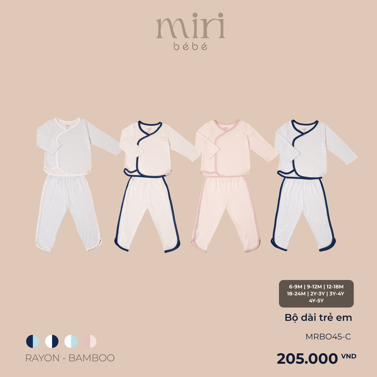 Bộ dài MIRI cho bé phối viền chất liệu rayon bamboo mềm nhẹ thoáng khí thấm hút tốt