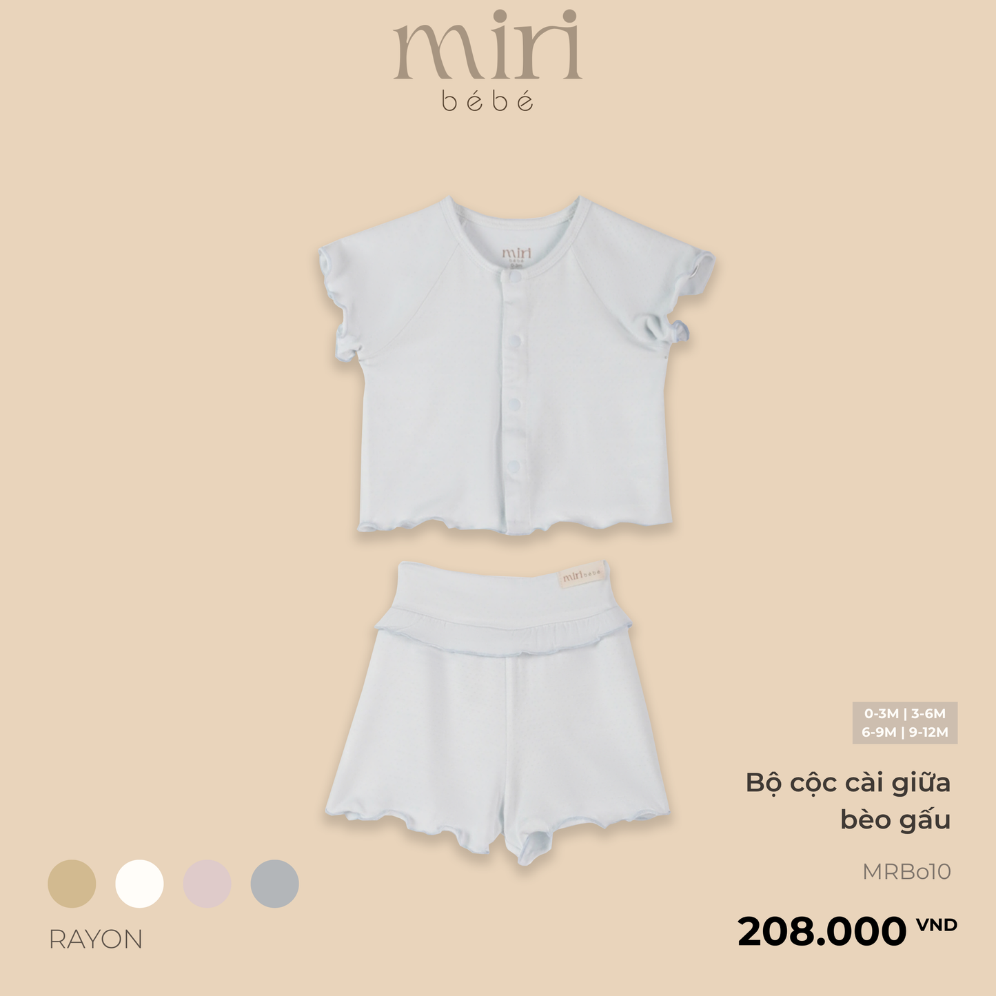 Bộ cộc bé gái sơ sinh MIRI cài giữa bèo gấu ống nhún chất mè cao cấp thiết kế tối giản