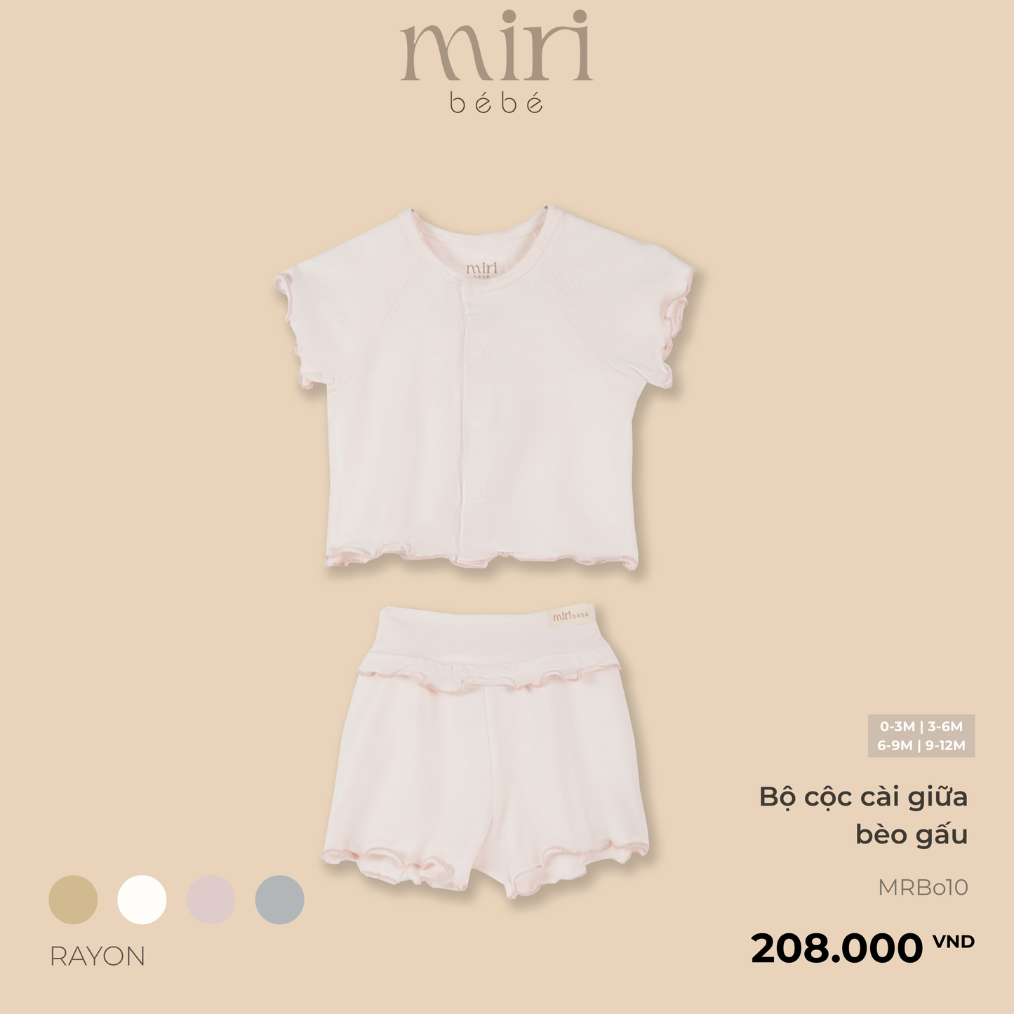 Bộ cộc bé gái sơ sinh MIRI cài giữa bèo gấu ống nhún chất mè cao cấp thiết kế tối giản
