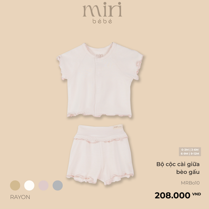 Bộ cộc bé gái sơ sinh MIRI cài giữa bèo gấu ống nhún chất mè cao cấp thiết kế tối giản