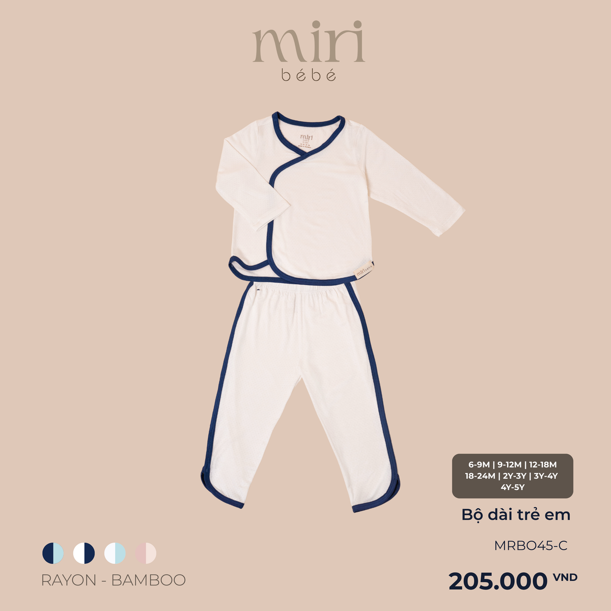 Bộ dài MIRI cho bé phối viền chất liệu rayon bamboo mềm nhẹ thoáng khí thấm hút tốt
