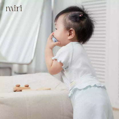 Bộ cộc tay bé gái MIRI cổ thắt nơ tay ren nhún bèo chất mè cao cấp phong cách tối giản