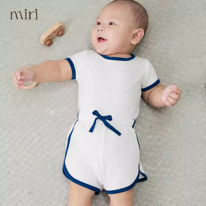 Bộ quần áo bé trai MIRI áo cộc tay quần nơ viền màu chất cotton cao cấp tối giản