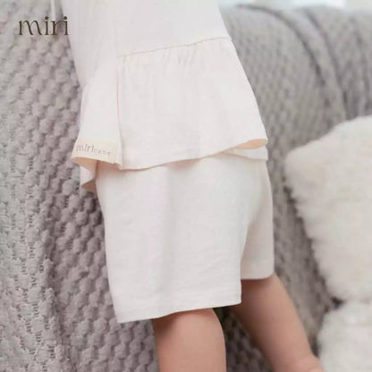 Bộ cộc tay bé gái MIRI cổ thắt nơ tay ren nhún bèo chất mè cao cấp phong cách tối giản