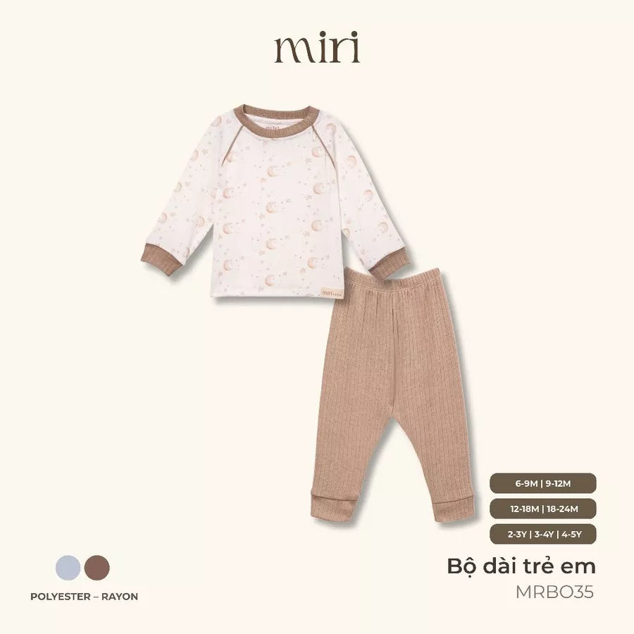 Bộ đồ dài trẻ em bo tay phối màu chất liệu polyester kết hợp rayon họa tiết dễ thương