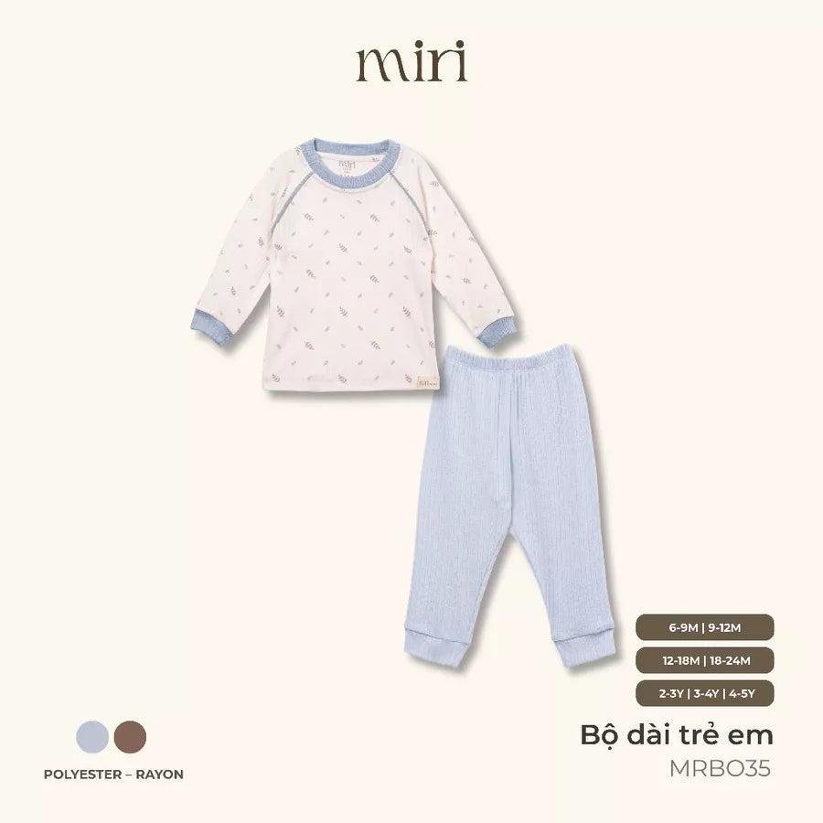 Bộ đồ dài trẻ em bo tay phối màu chất liệu polyester kết hợp rayon họa tiết dễ thương