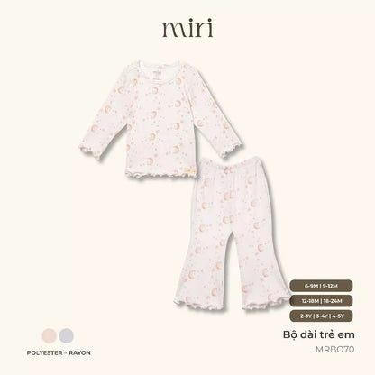Bộ bèo dài tay cho bé gái ống loe chất liệu polyester kết hợp rayon họa tiết dễ thương