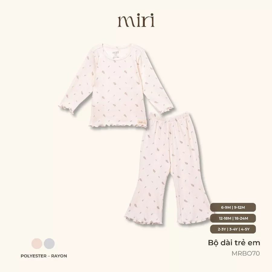 Bộ bèo dài tay cho bé gái ống loe chất liệu polyester kết hợp rayon họa tiết dễ thương