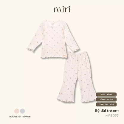 Bộ bèo dài tay cho bé gái ống loe chất liệu polyester kết hợp rayon họa tiết dễ thương