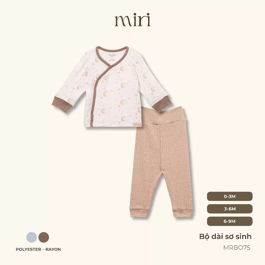 Bộ dài sơ sinh cài chéo phối viền màu dễ thương cho bé chất liệu polyester kết hợp rayon
