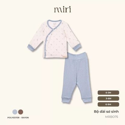 Bộ dài sơ sinh cài chéo phối viền màu dễ thương cho bé chất liệu polyester kết hợp rayon
